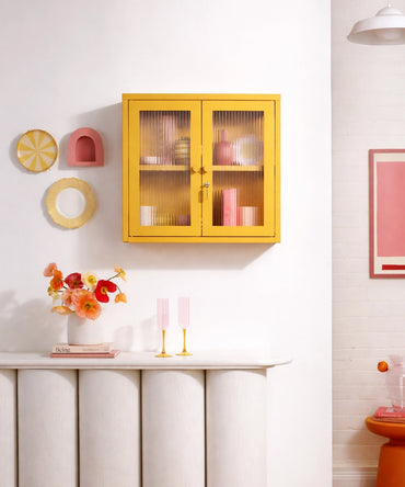 Ribbed Glass Door Cabinet