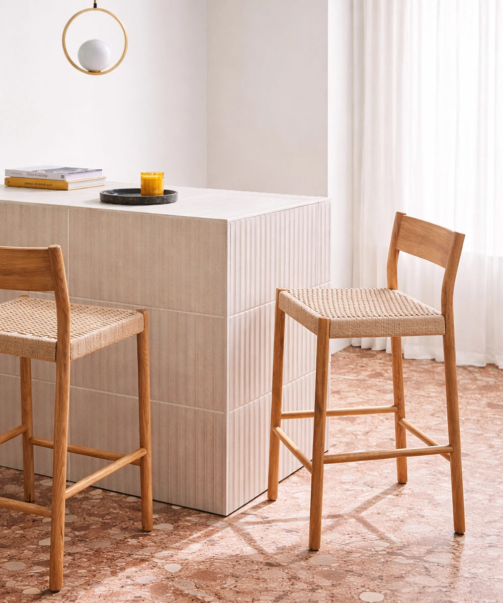 Wooden Woven Bar Stool